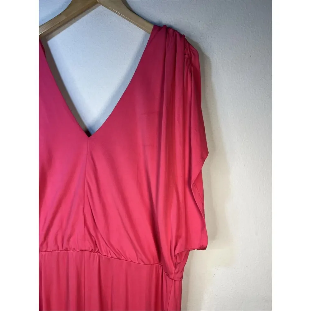 Trina Turk womens 14 Hot Pink V Neck romper Jumpsuit wide leg career modern NWT - Picture 7 of 12